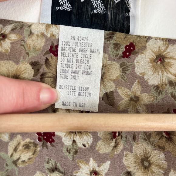 Vintage Try 1 Floral Ruffle Peasant Blouse Pearl Button Beige Brown USA Size M - Picture 4 of 11